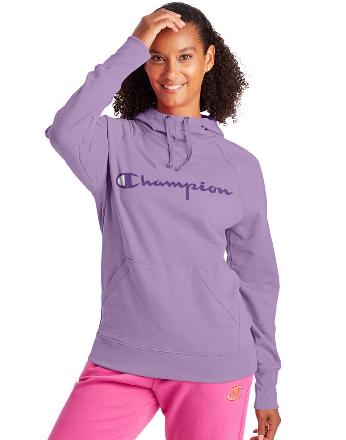 Champion Hoodie Dames - Paars - Powerblend Fleece Script Logo ( 803126-QBJ )